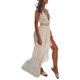 thumbnail image 4 of VISgogo Vestido midi sin mangas para mujer, vestido de encaje de color sólido de cintura alta con cuello en V profundo bohemio VISgogo  moda, 4 of 9