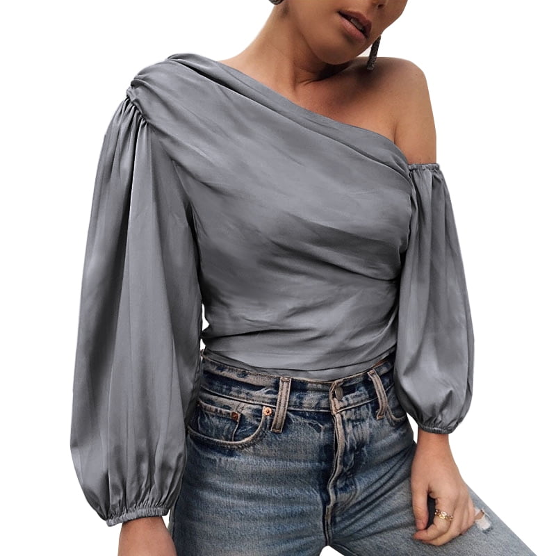 Women One Shoulder Top Bardot Puff 