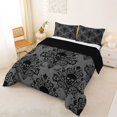 thumbnail image 2 of Homewish Spooky Halloween Skull Queen Comforter Set,Gray Black Damask Comforter Sets Queen,Black Reversible,3-Piece,1 Comforter and 2 Pillowcases, 2 of 7