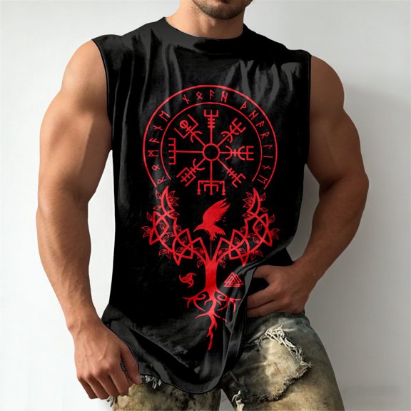 BUWTTED Men's Tank Tops Print Sleeveless Muscle Retro Graphic Athletic Workout Shirt Comfortable Streetwear Casual Tee Black Shirt L