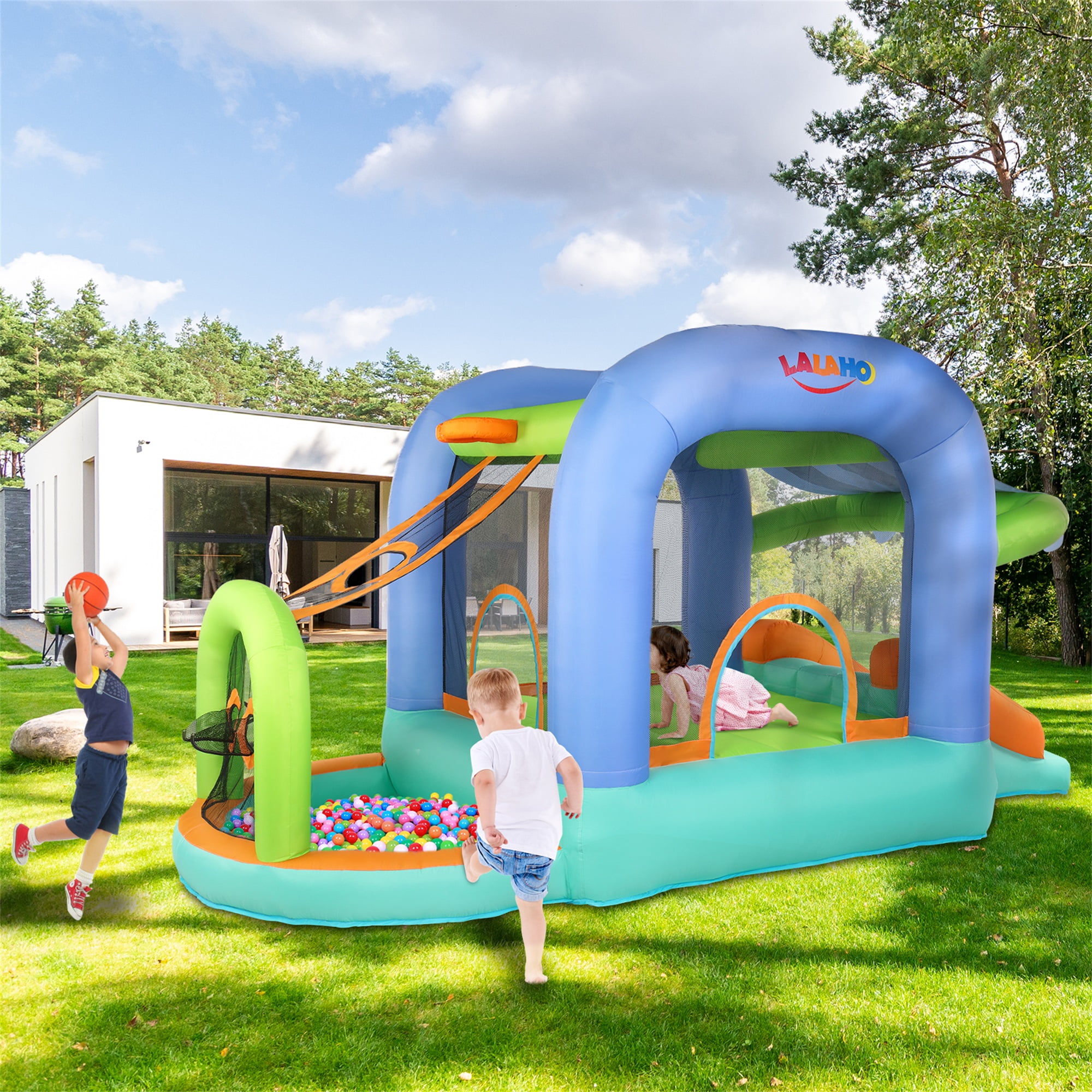 CIPACHO Kids Outdoor Inflatable Castle, Play Bounce House 420D 840D Oxford Cloth Trampoline Ball Pool, Small Jump Bed with Included Blower for Backyard