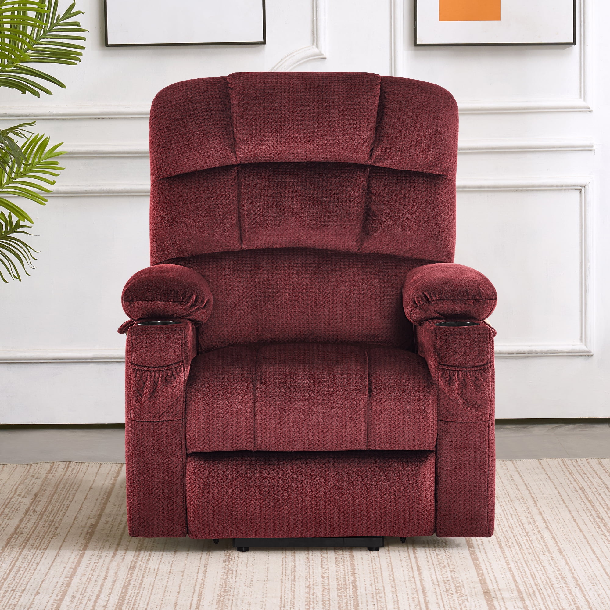 MCombo Dual Motor Large Power Lift Recliner Chair with Massage and Heat for Big and Tall Elderly People, Infinite Position, Fabric 7680 (Burgundy, Large)