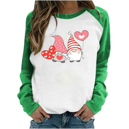

Womens Long Sleeves Blouse Valentine s Day Fashion Love Printing Patchwork Sleeve Pullover Casual Loose Round Neck Ladies Tunics Sweatshirt Top