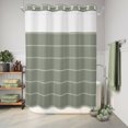 thumbnail image 3 of No Hook Shower Curtain, Sage Green Stripes Shower Curtains for Bathroom with See Through Top Window, Farmhouse Striped Modern Aesthetics Waterproof & Washable Bath Curtain Stall 48"x72", 3 of 3