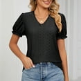thumbnail image 2 of Birdeem Womens V- Neck Solid Color Lace Panel Cut-Out Short Sleeve Short Tops, 2 of 8