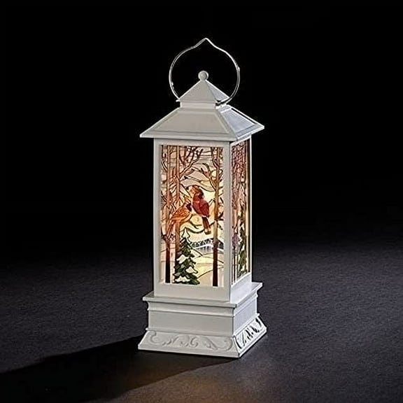 Cardinal Stained Glass Look Plastic Battery Operated Christmas Lantern 11 Inch