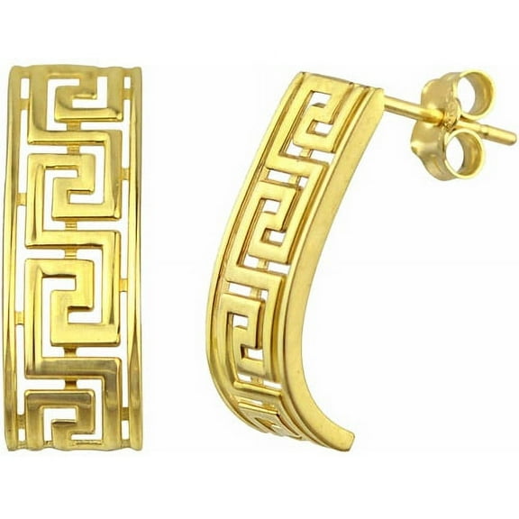 10kt Gold Greek Key J-Hoop Earrings