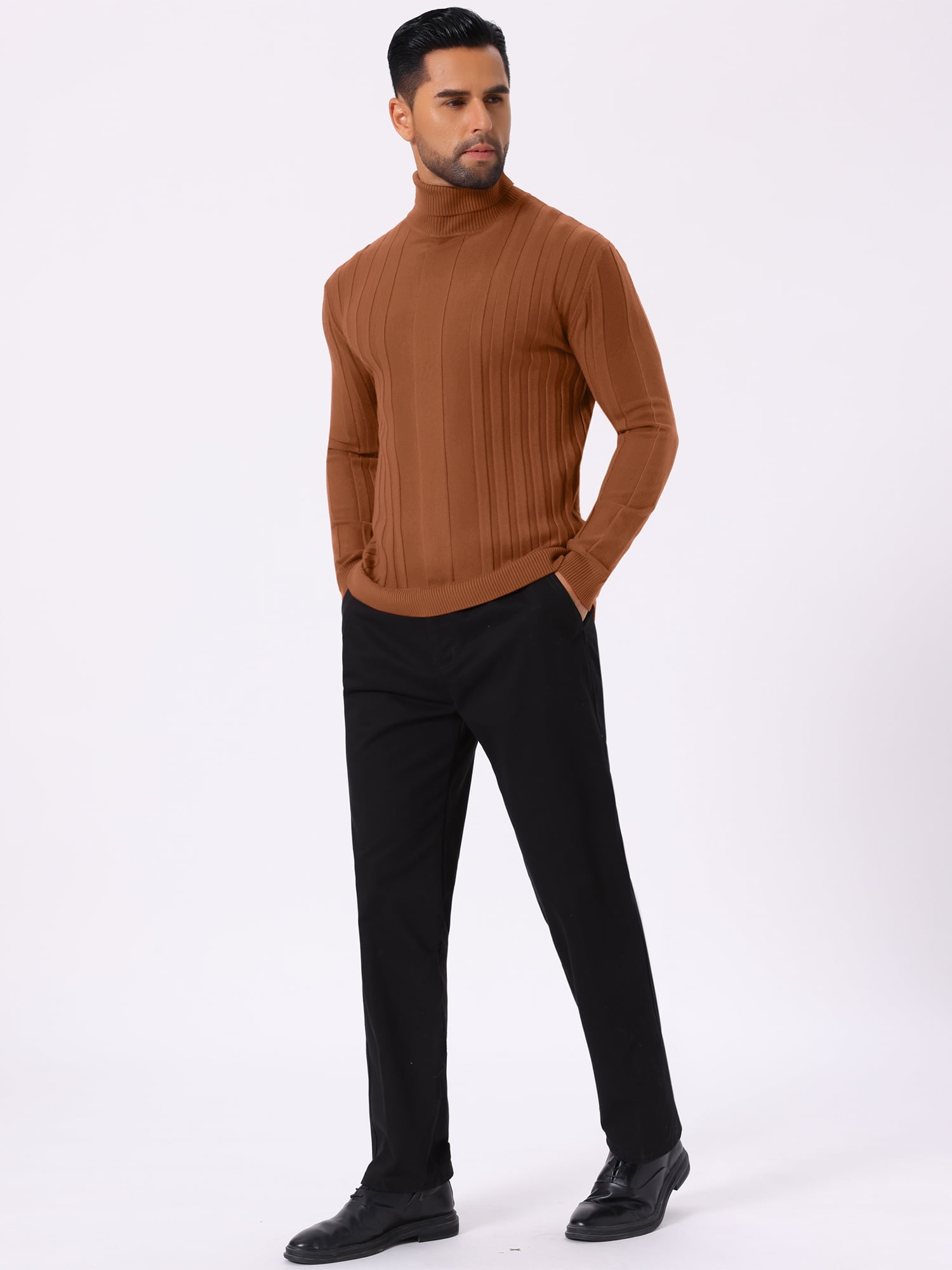 DARING DIVA Men's Solid Turtle Neck Warm Knitted Pullover Sweater S Brown