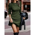 thumbnail image 4 of Women Sweater Short Elegant Long Sleeve Crew Neck Slim Fit Dressy Fall Winter Mini Knit Dresses Army Green S, 4 of 7