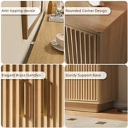 55in Buffet Cabinet, PAPROOS Modern Fluted Sideboard Cabinet with 4 Doors and Adjustable Shelf, Wooden Coffee Bar Cabinet Station for Dining Room Living Room, Natural