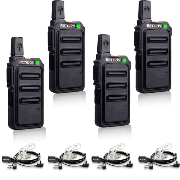 Walkie Talkie Retevis RT19 con micrófono, largo alcance 1300 mAh (paquete de 4)