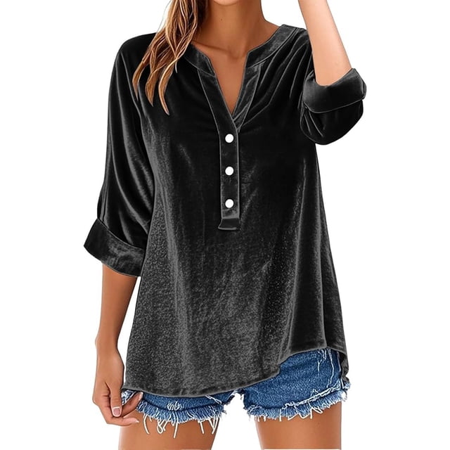 Chemise Décontractée Rétro à Manches Longues avec Col, Blouse Coupe Ample, Haut Uni pour Usage Quotidien