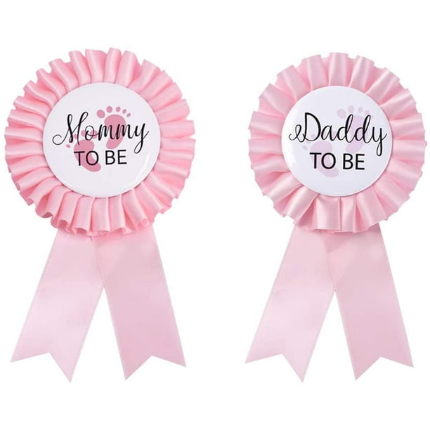 Pin de insignia de hojalata para papá y mamá, botón para baby shower, regalo para papá nuevo, revelación de género, fiesta, niña, rosa, botón de roseta, celebración de bebé (rosa claro) Namotu WRLF-672