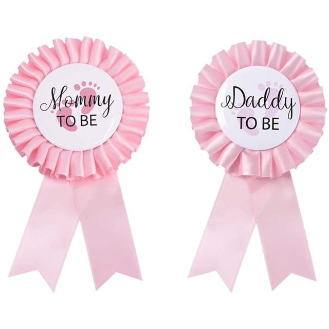 Pin de insignia de hojalata para papá y mamá, botón para baby shower, regalo para papá nuevo, revelación de género, fiesta, niña, rosa, botón de roseta, celebración de bebé (rosa claro) Fason WRLF-672