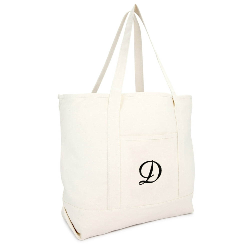 DALIX Monogram Personalized Shopping Tote Bag Zippered Natural Ballent ...