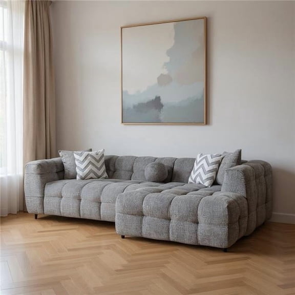 HomeRoots 644521 23 x 110 x 67 in. Light Gray Boucle L Shaped Sofa & Chaise Sectional with Toss Pillows - 2 Piece