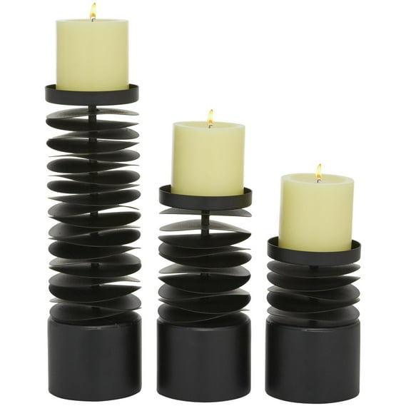 DecMode 3 Candle Black Metal Candle Holder, Set of 3
