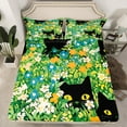 thumbnail image 2 of Manfei Cute Cat Twin Sheet Sets,Rustic Flower Floral Twin Fitted Sheet,Black Green White Flat Sheet For Girls Kids,Ultra Soft Home Decor,3pcs, 2 of 7