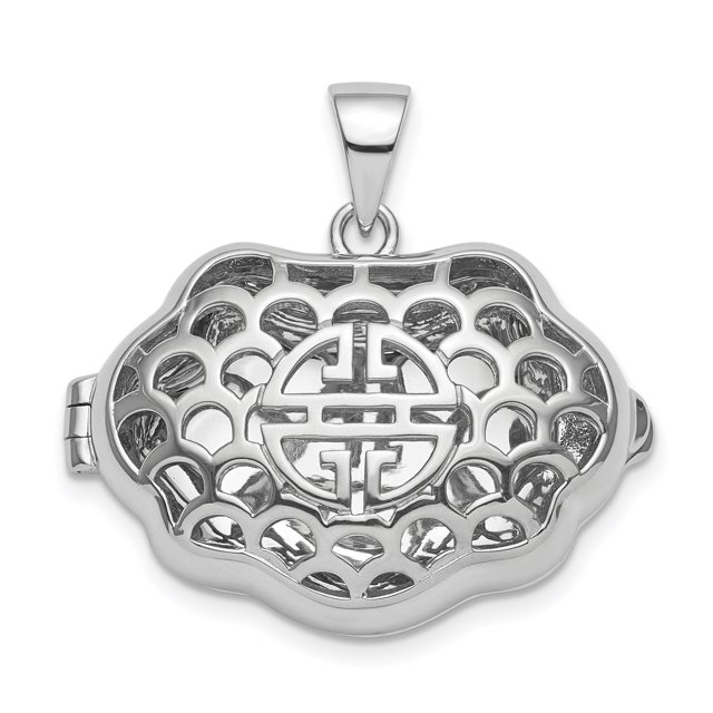 925 Sterling Silver Plate Chinese Symbol Wealth Locket Necklace Pendant Charm Shaped