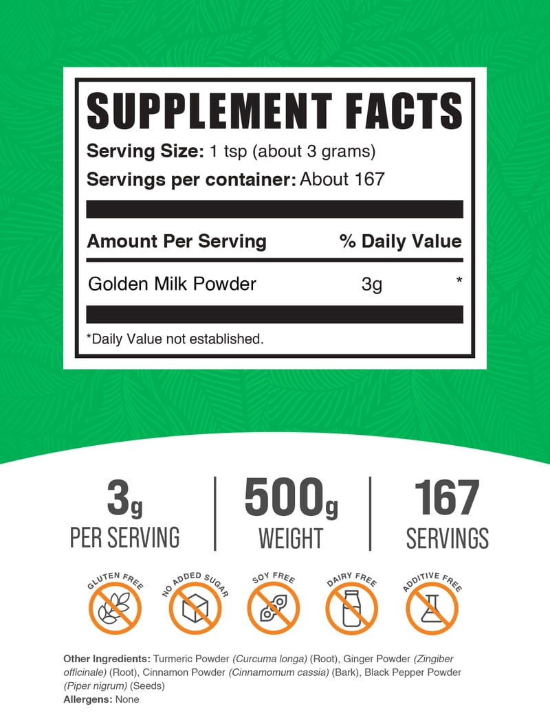 BulkSupplements Golden Milk Powder - 3g per Serving - 500 Grams (1.1 lbs) - 167 Servings