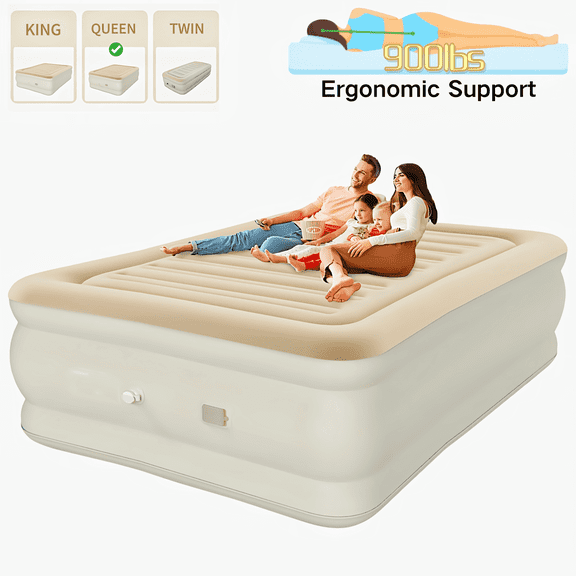 LNOW Queen Air Mattress, 18.5-Inch Elevated Inflatable Bed with Built-in Pump, Puncture-Resistant, Quick Inflation/Deflation, Portable for camping & Guests,900 lbs