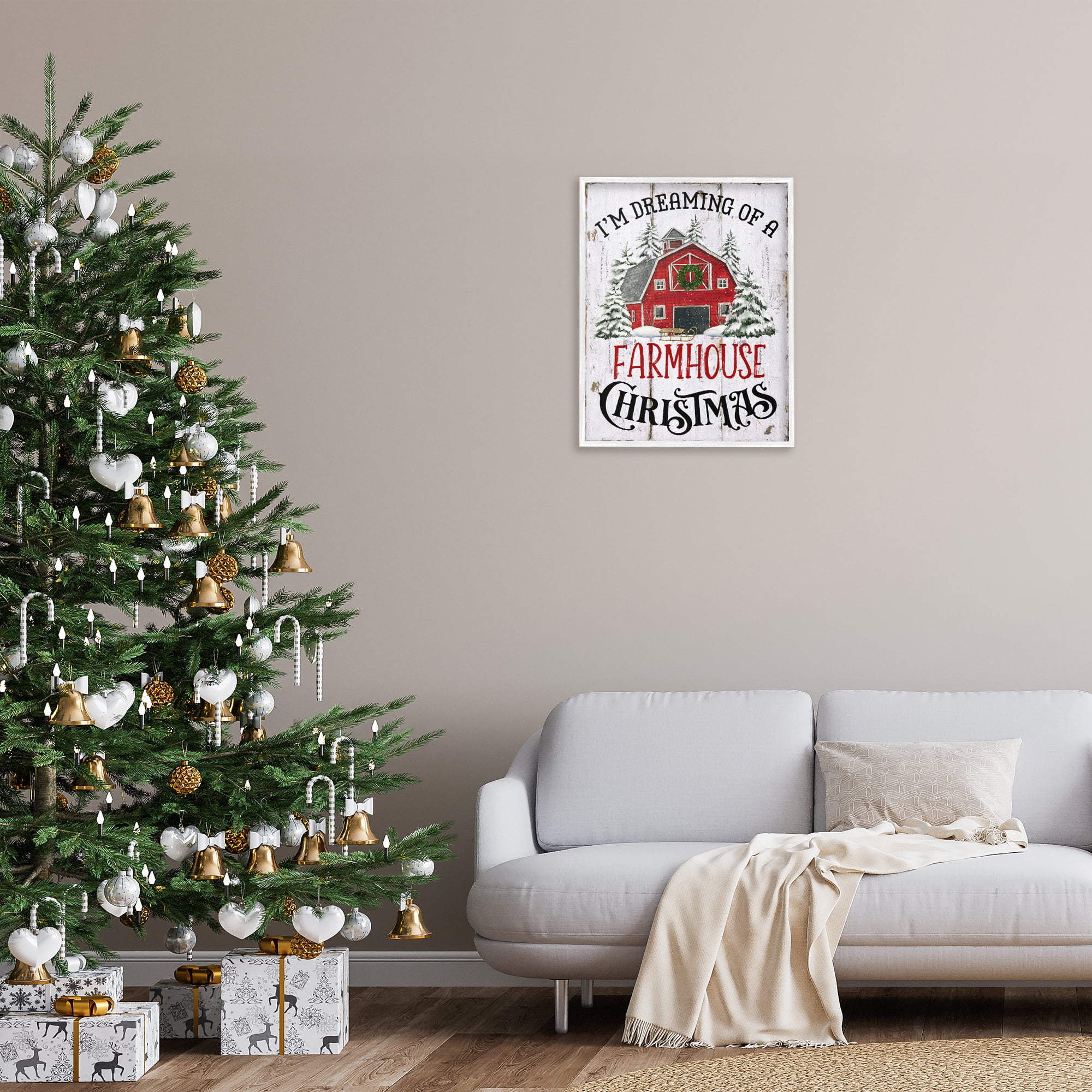 Stupell Industries Farmhouse Christmas Dreaming Holiday Painting White Framed Art Prints Wall Art, 24 x 30
