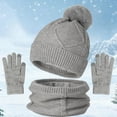 thumbnail image 2 of ManxiVoo 3 Piece Knit Beanie Hat Scarf and Touchscreen Gloves Set for Women Winter Warm Chunky Cable Lined Accessories Grey, 2 of 3