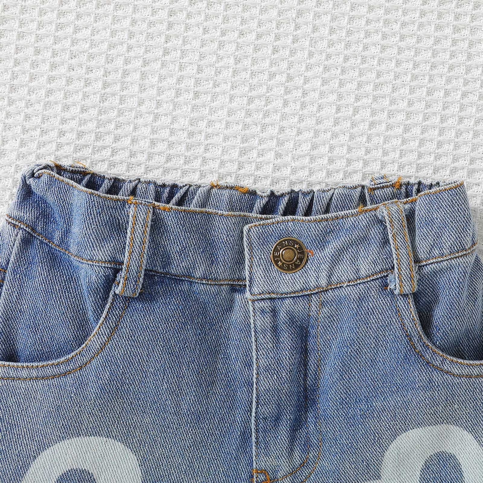 Toddler Girls Mother's Day Clothes Ribbed Baby Kids Girl Denim Outfits Long Sleeve Tops Love Hearts Jeans Pants