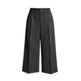 thumbnail image 4 of Womens Striped Capri Suit Pants High Waist Pocket Cropped Workwear Wide Leg Trousers for office Daily Casual Black XXL(XXL), 4 of 5