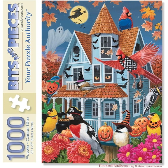 Bits and Pieces Haunted Birdhouse Jigsaw Puzzle, Art by William Vanderdasson, 1000 Piece, 20" x 27"