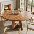 thumbnail image 2 of LITTLE TREE Round Dining Table for 4-6 People, 47 Inches Dining Room Table with Wooden Pedestal Base, Brown Dinner Tables, Circle Kitchen Tables for Dining Room, Kitchen, Living Room(Table Only), 2 of 8