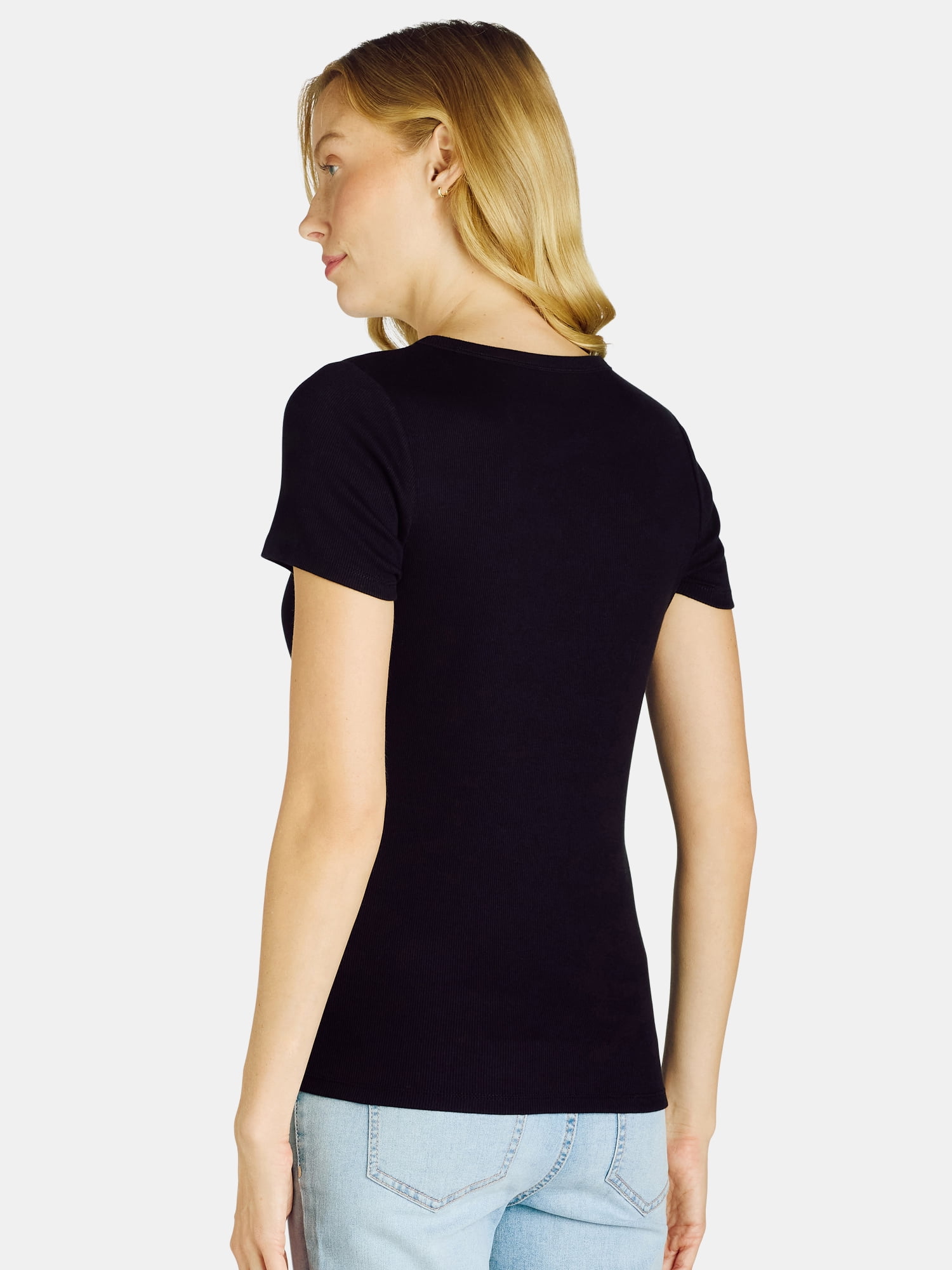 Time and Tru Women’s Rib Crewneck Tee with Short Sleeves, Sizes XS-XXXL