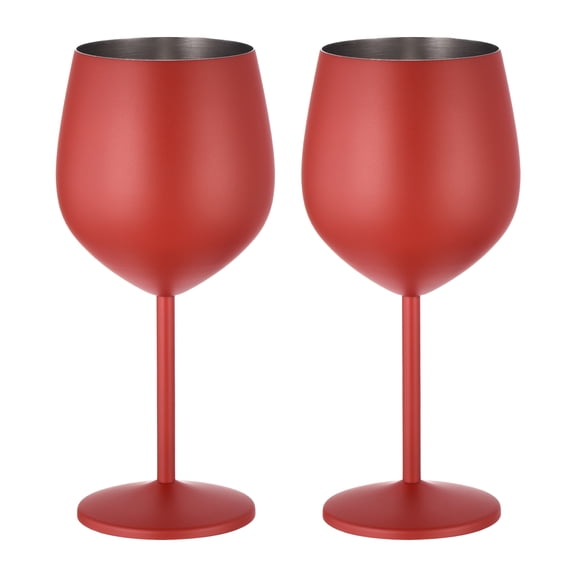 Uxcell Stainless Steel Wine Glass 2 Set 18 oz Unbreakable Wine Goblet Red