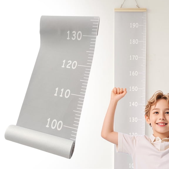 Kids Growth Chart Wall Ruler – 48" Canvas Height Tracker for Boys & Girls | Peel-and-Stick, No Damage, Decorative Nursery & Bedroom Wall Art (Gray)