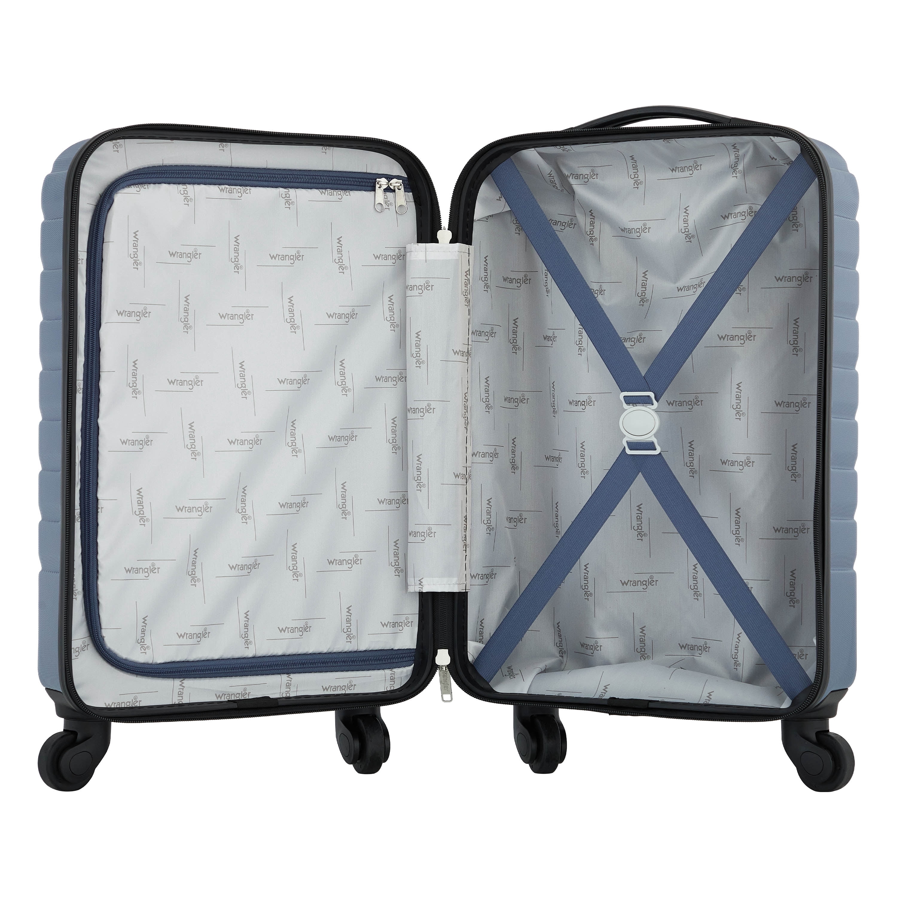 Wrangler 20-inch Carry-On Rolling Hard Side Spinner Luggage, Blue