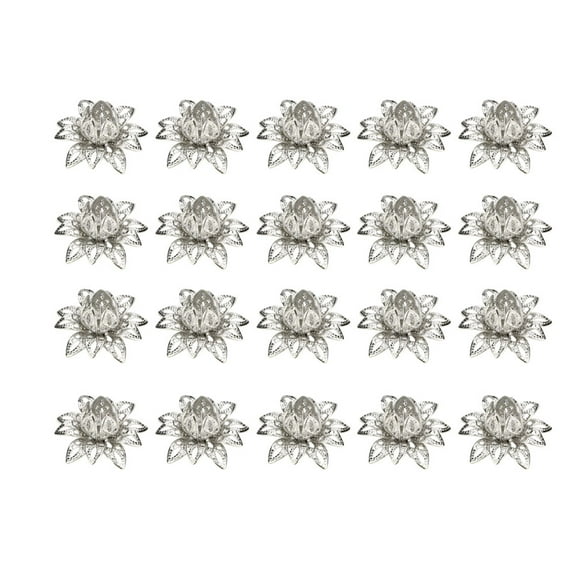 YARNOW 20PCS DIY Accessories Lotus Beads Flower Caps Pendant Charms Hollow Spacer End Caps for Jewelry Necklace Bracelet Making (White K)