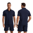 thumbnail image 5 of Zehisen Mens Summer Outfits 2 Piece Beach Shirt Shorts Set Coconut Button Casual Vacation Summer Set Navy 2XL, 5 of 7