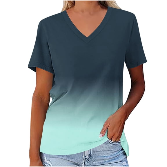 Zekutng Womens Tops V-neck Printed Short Sleeve Sports Base Layer Tee,Sizes S-3XL