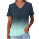 thumbnail image 1 of Fiudx Camisas de Mujer Camiseta Deportiva con Cuello En V y Manga Corta Estampada con Parte Inferior de Verano para Mujer, 1 of 5