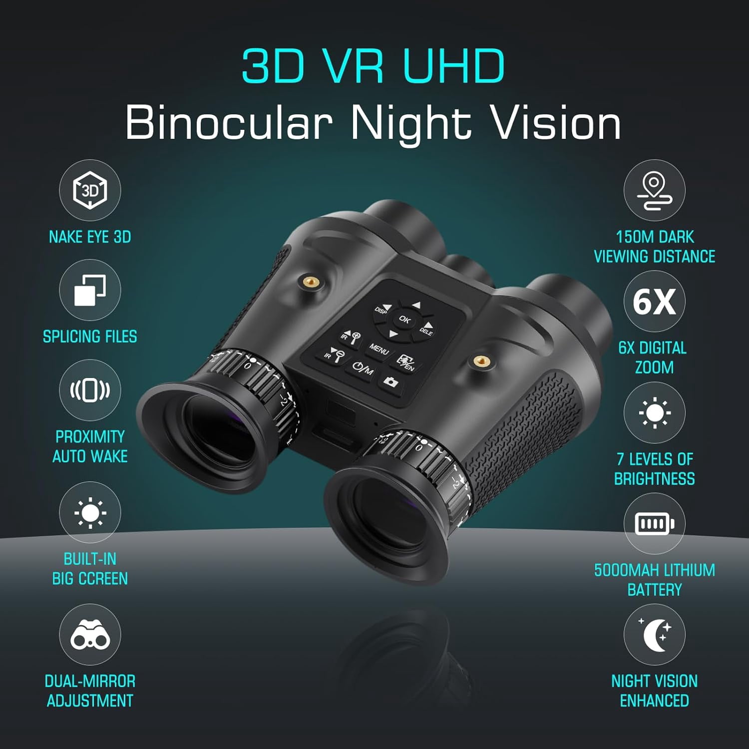 Aorsher 3D VR Night Vision Binoculars, 4K UHD Night Vision Goggles for Adults, Auto Screen Wake and Seamless 3D Integration Tech Infrared Goggles 6X Digital Zoom