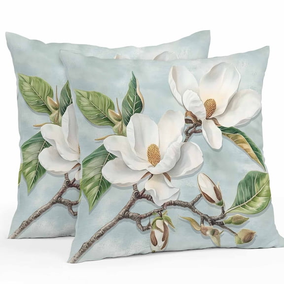 Throw Pillow Covers 26x26 Inch Set of 2, Botanical Flowers Waterproof Outdoor Pillow Covers, Country Magnolia Leaves Branches Decorative Cushion Pillowcases for Couch, Sofa, Bed, Garden, Patio