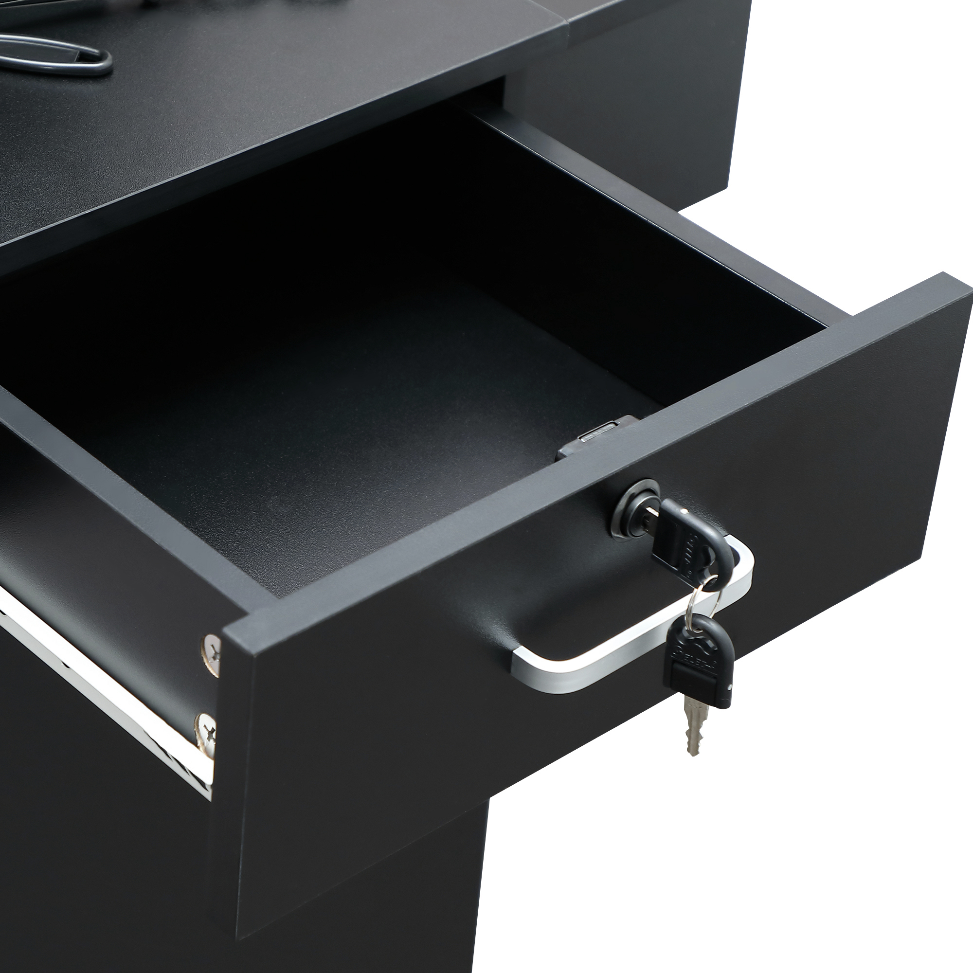 Spaco Classic Barber Station, Salon Station with Locking Drawer, Glass Door, Storage Cabinets, Dryer Holders, Wood Hair Styling Equipment, Black,