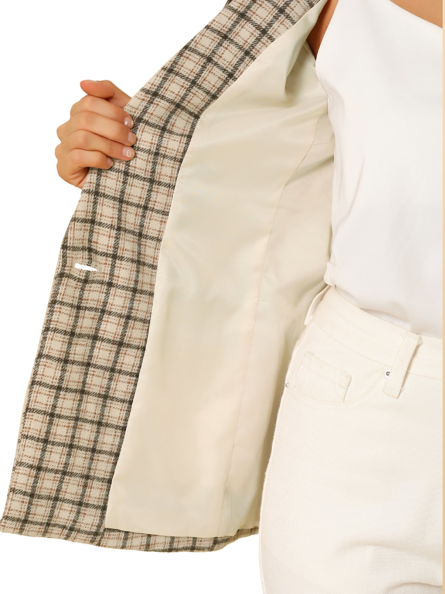 DARING DIVA Women's Boyfriend Notched Lapel One Button Blazer Suit Plaid Blazer Jacket M Khaki