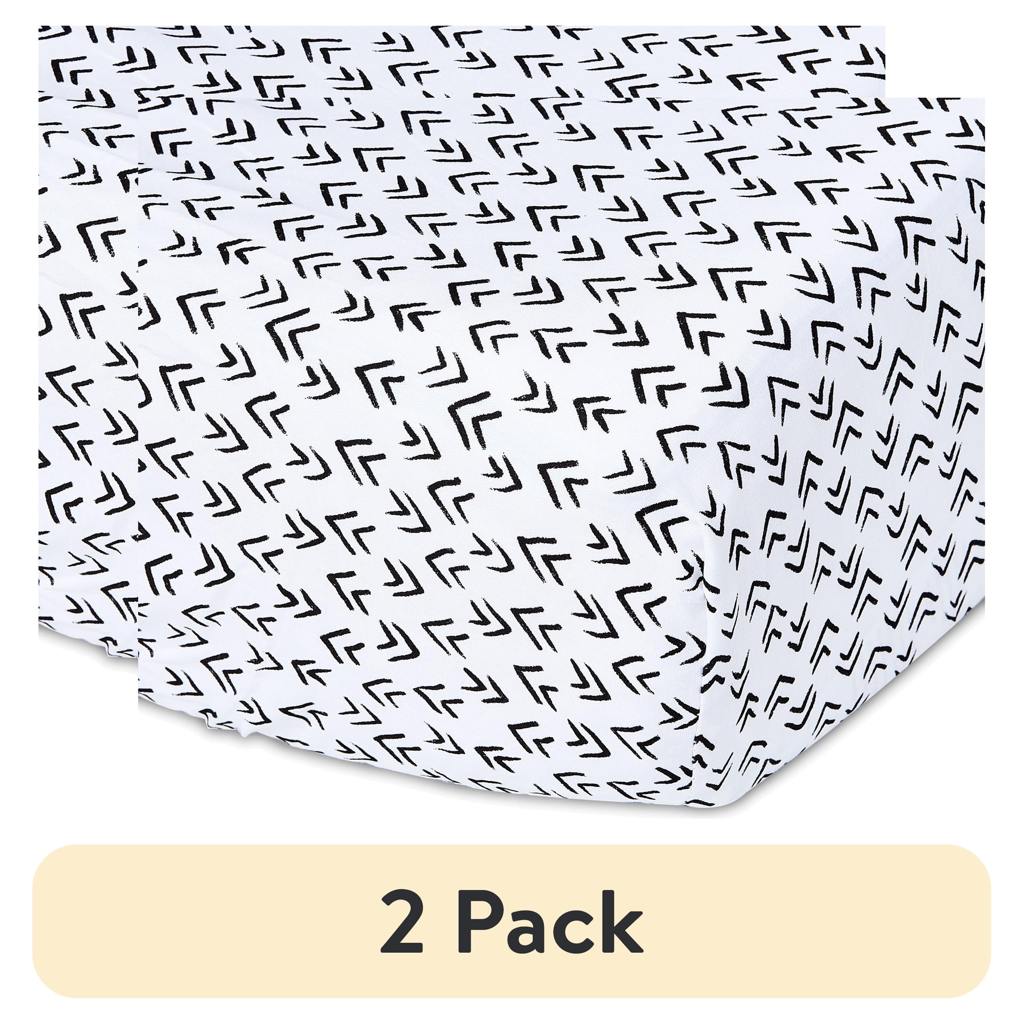 (2 pack) Parent's Choice 100% Cotton Fitted Crib Sheet, Black & White Geo