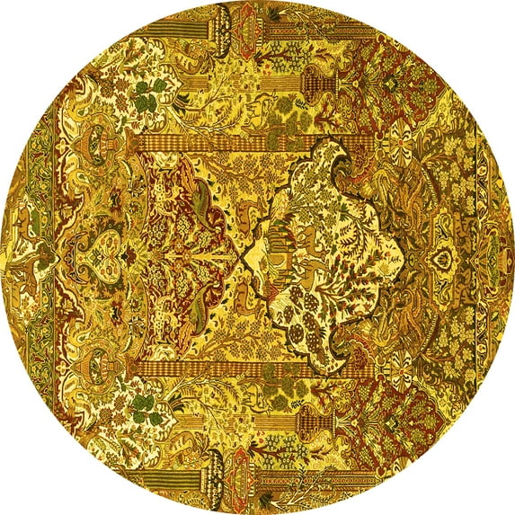 Ahgly Company Machine Washable Indoor Round Animal Yellow Traditional Area Rugs, 6' Round