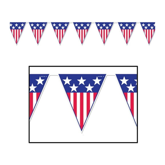 Beistle Patriotic Pennant Multi-color Fourth of July Party Banner, 13" x 3"