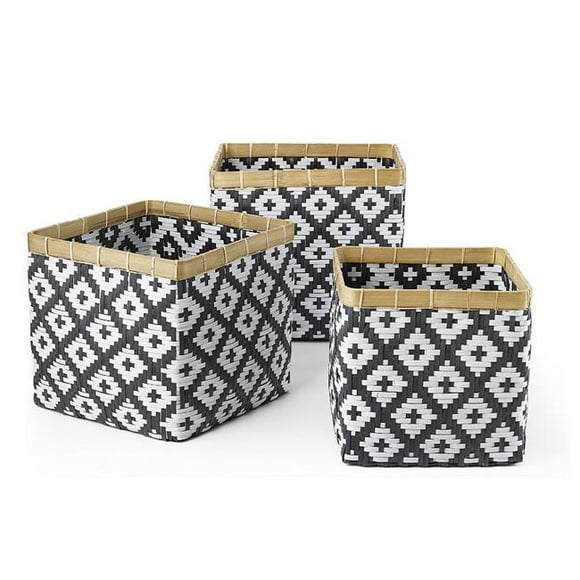 Baum 21A266K Square Bamboo Baskets with No Handles, Natural Rim - Set of 3