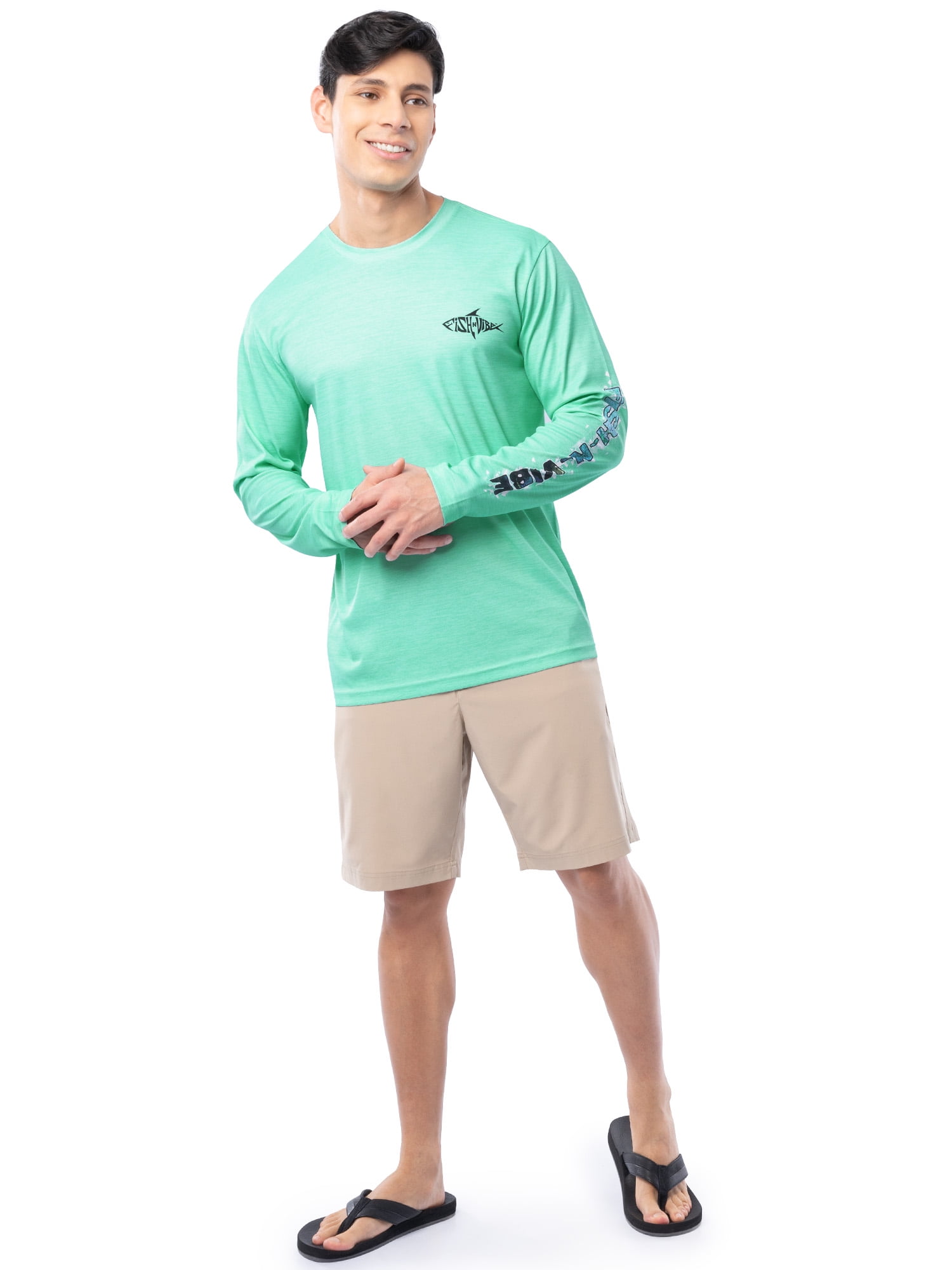 Fish N Vibe Men's Long Sleeve Performance UPF 30 Fishing Graphic Tee, Seafoam Cationic, S