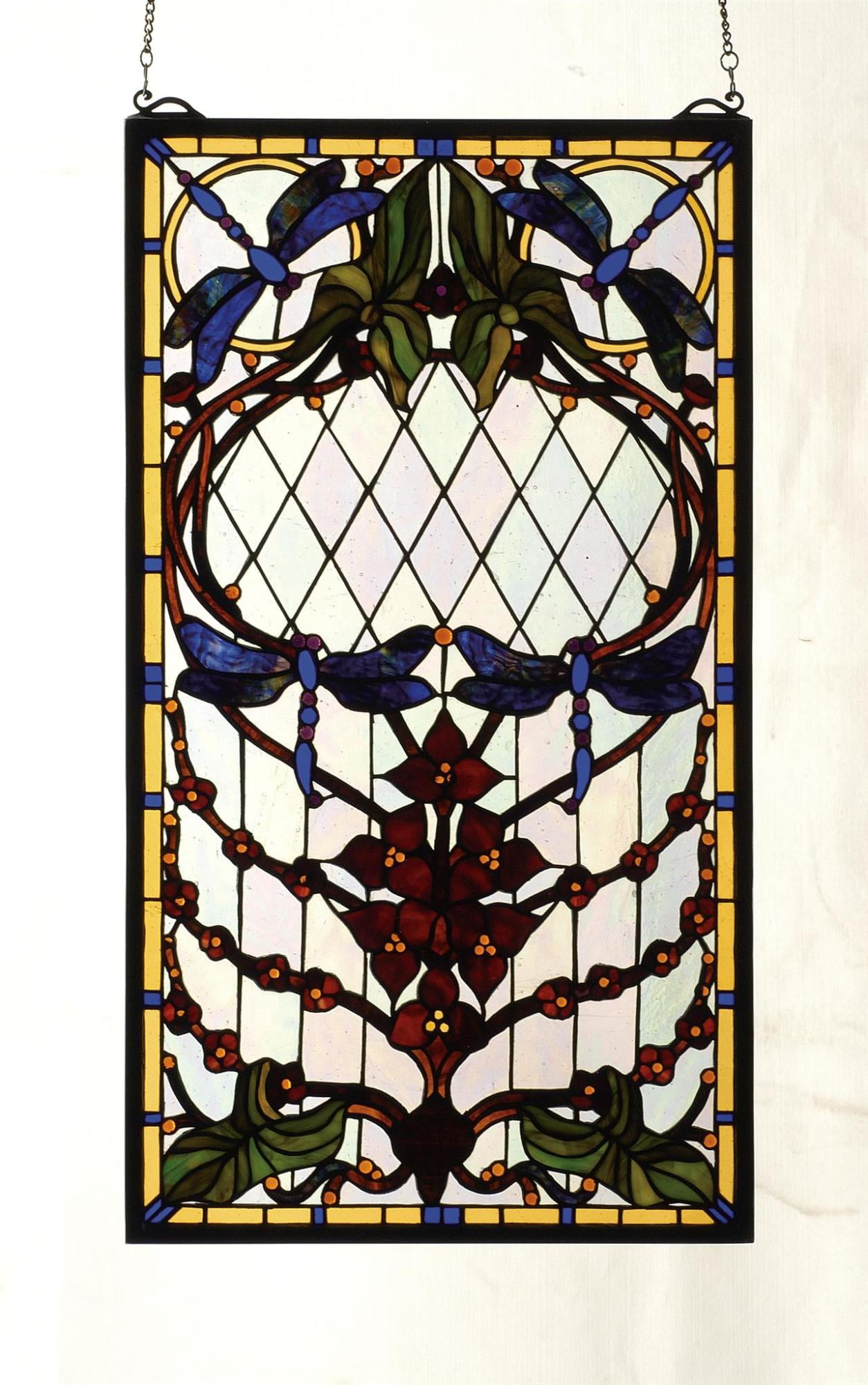 14"W X 25"H Dragonfly Allure Stained Glass Window
