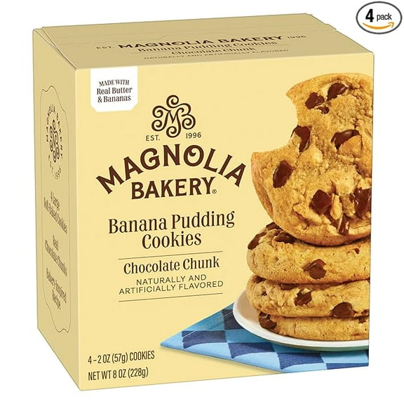 Magnolia Bakery Chocolate Chunk Banana Pudding Cookies, 2 Ounce (Pack of 4), Soft-Baked, Chocolate Chunks, Vanilla Wafers, Banana Pudding, Individually Wrapped( Pack of 3 )